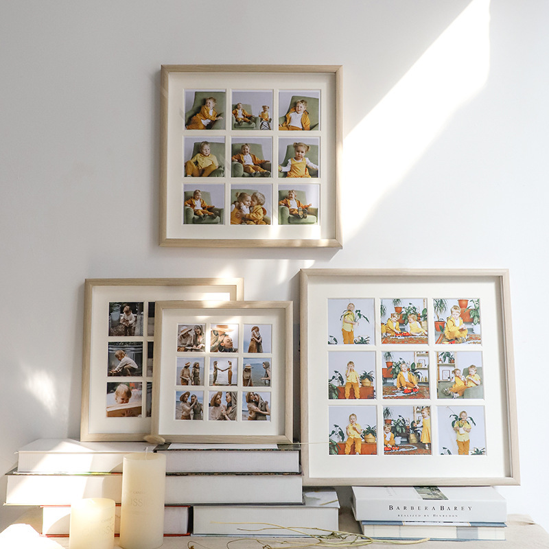 Photo Frame Set Table Jiugongge 9-grid Photo Cardboard Children's Baby Photo Wall Hanging Simple Picture Frame