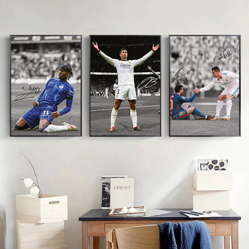 国境を越えた有名なサッカースポーツポスター、サッカースターキャンバスポスター、子供部屋の装飾絵画、フレームなし|undefined