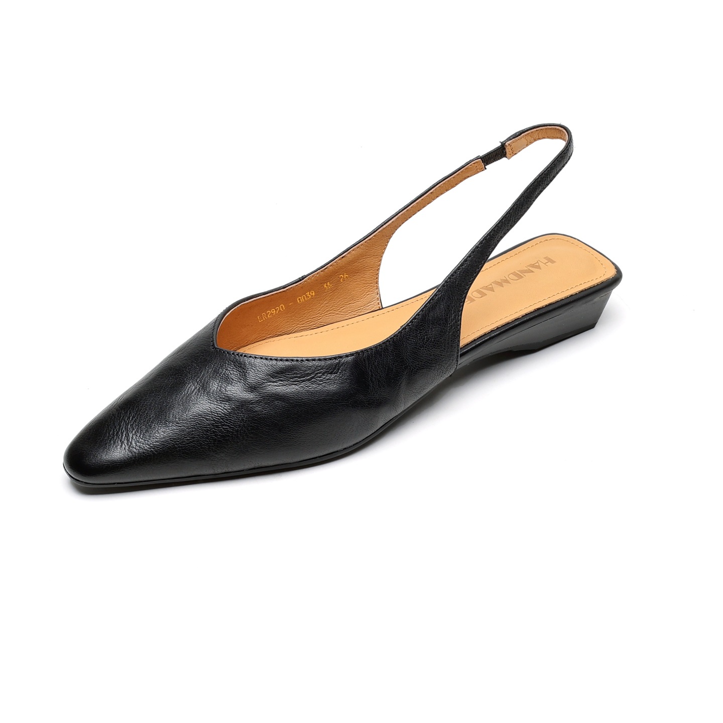 Sandal nữ da bò mũi kín quai sau đế bệt phong cách Hàn Quốc — đen