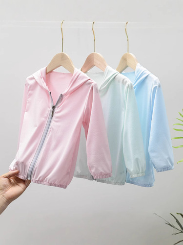 Summer New Children's Ice Silk Thin Sun Protective Hooded Long Sleeve Suncoat for Both Boys and Girls, Dropshipping One Piece