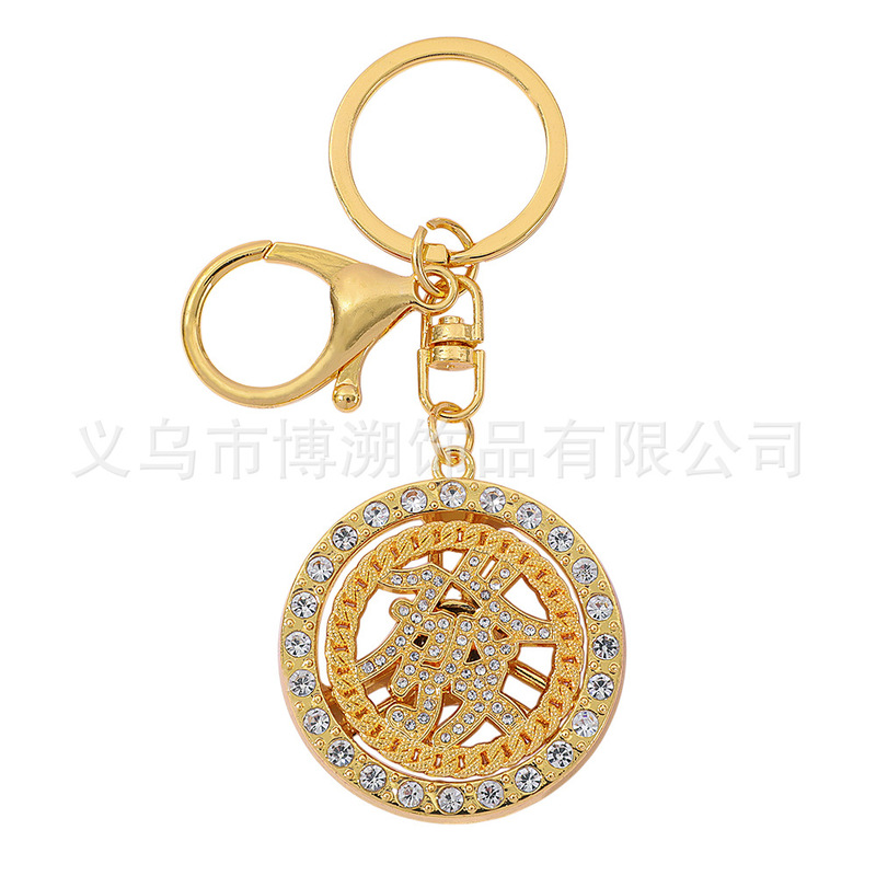 跨境欧美新款创意可旋转发财饰品钥匙扣镶钻时来运转吊坠挂件批发|undefined