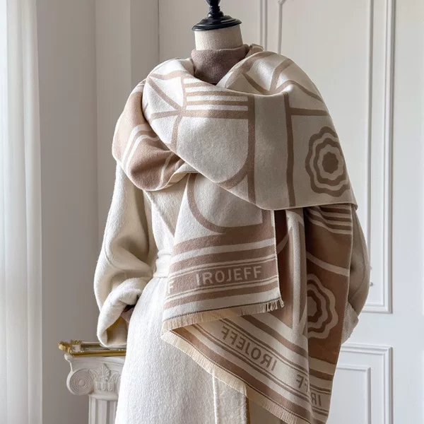 Korean Style Imitation Cashmere Scarf Shawl for Women Camellia Thickeneded Cloak Cloak Winter Warm Air-Conditioned Office Shawl