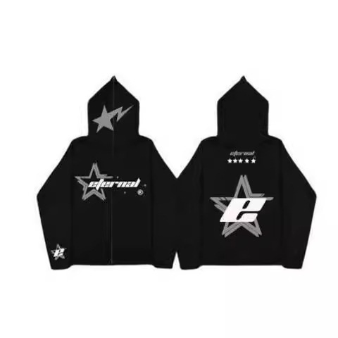 2023 European and American Dark Star Print Y2K Gothic Couple Harajuku Large Size Full Face Zipper Sweatshirt