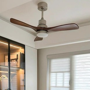 Smart Fan Lamp Log Large Wind Power Stepless Dimming Medieval Retro Living Room Bedroom Silent Ceiling Fan Lamp Restaurant Lamp