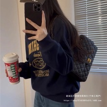 早秋新款女装小个子学院风长袖卫衣女设计感小众显瘦休闲圆领上衣