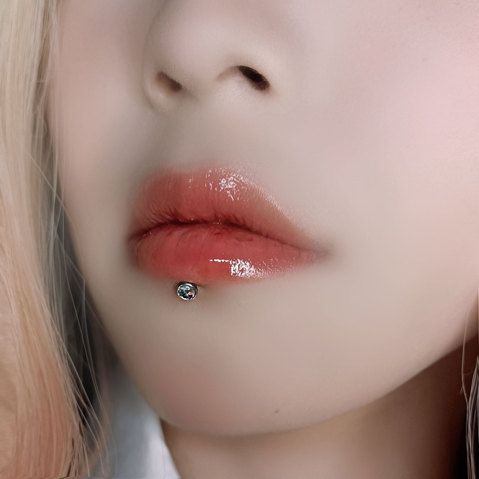 Labret stud lip piercing jewelry styling detail