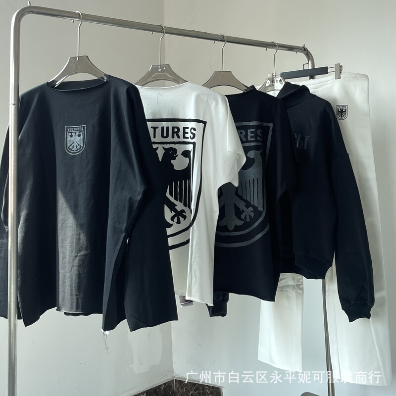 Kanye Kanye Vultures Double-headed Eagle Printed Loose European and American Hip-hop Short-sleeved Tee Shirt for Men