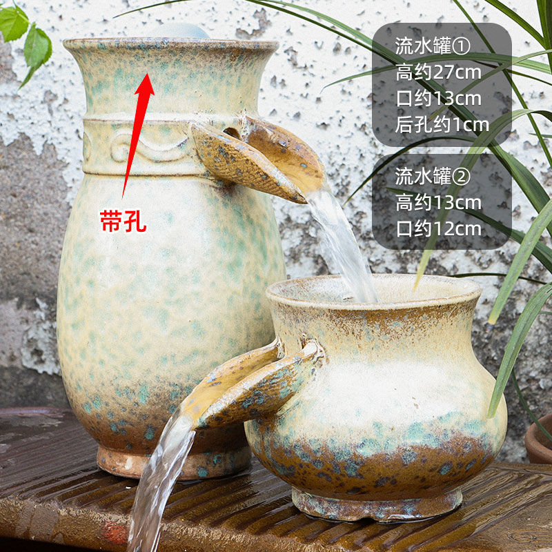 古法陶瓷循环水养鱼造景陶罐鱼缸过滤器鱼池全套生态流水瀑布摆件|undefined