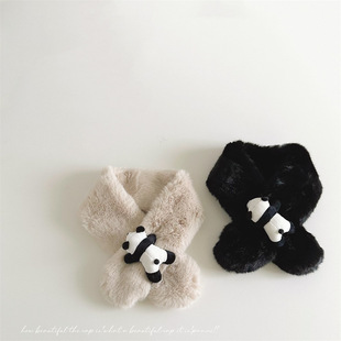 Korean style children's autumn and winter New plush cute panda scarf winter thickened warm plush scarf parent-child