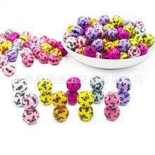 圆珠16mm蝴蝶木珠 印花木珠 手工diy装饰木珠圆珠饰品配件散珠串