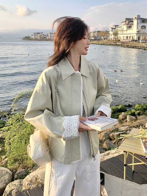 独特漂亮气质蕾丝拼接外套女2025秋季新款小个子短款休闲夹克上衣|undefined