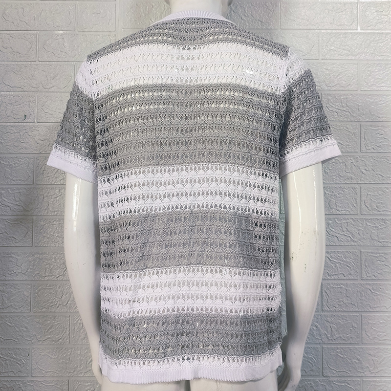 Men's Knit Shirt With Turn-down Collar And Color Block Design_voghion.com