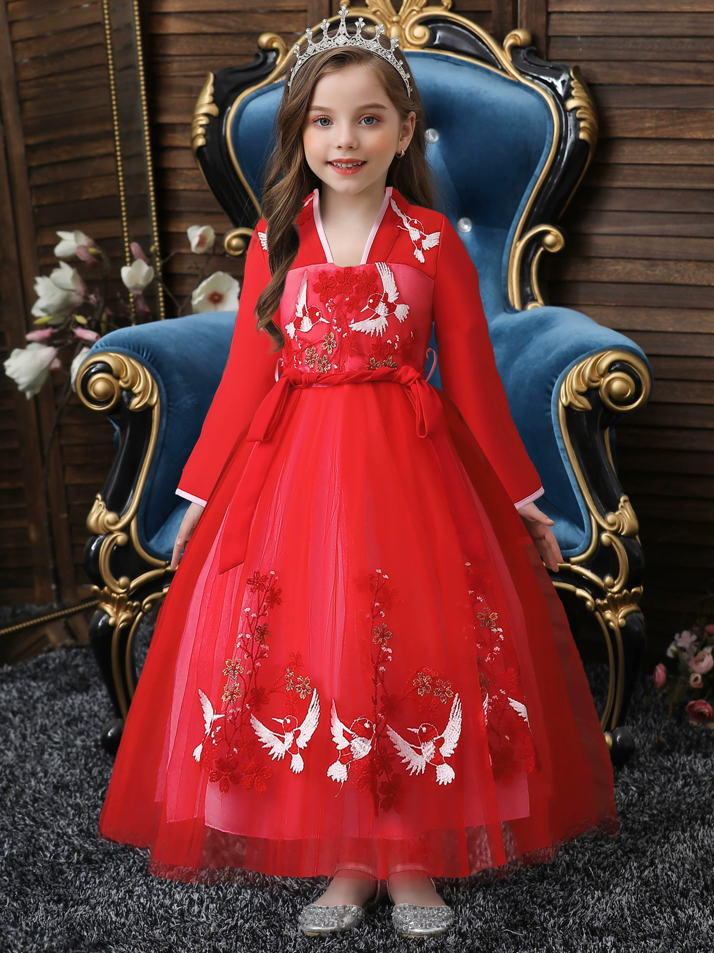 Spring Hanfu, children's dress, with embroidery, Chinese style