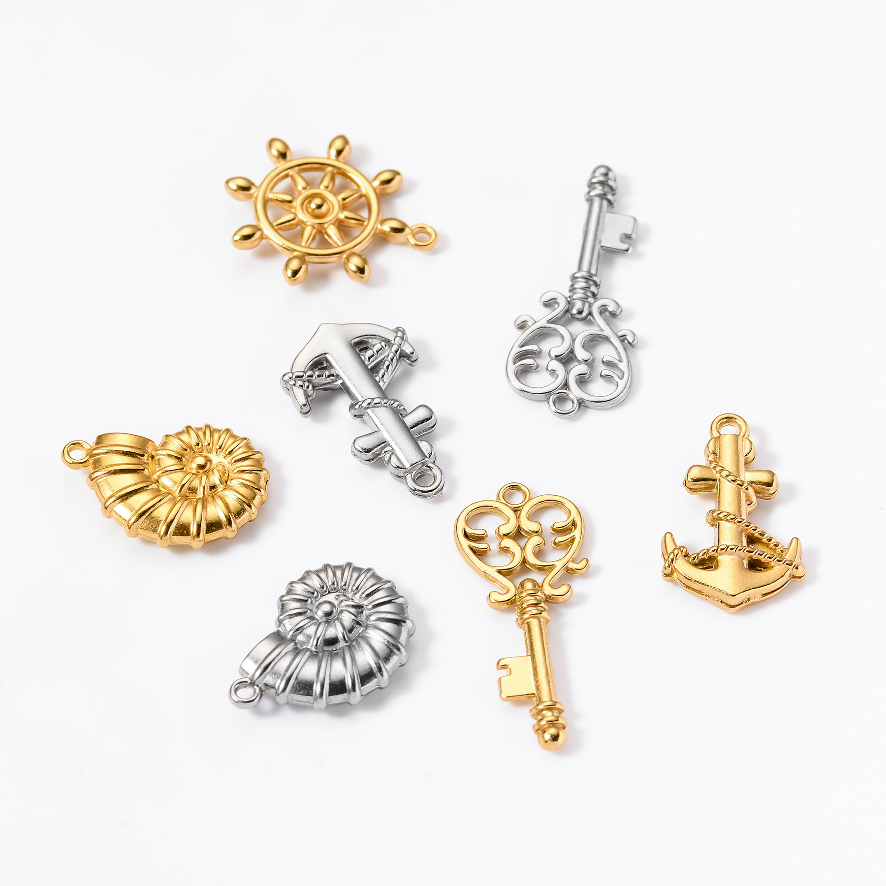 304 Stainless Steel Material 5 PCS/Package 14*33mm 15 * 22mm 21 * 24mm 304 Stainless Steel Conch Anchor Key Pendant