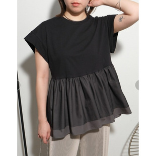 Japanese Original Single Solid Color Round Neck Short Sleeve Mesh Stitching Doll Shirt
