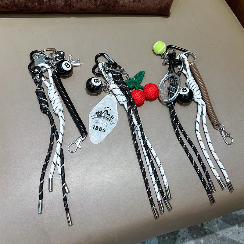59g Weight Bag Pendant, Keychain Classification 1 Piece Quantity Holiday, Daily Occasion Polyester Material Billiards, Cherry Pattern Unisex Gender Cute Style 1 Piece Cute Billiards Cherry Polyester Unisex Bag Pendant Keychain 3