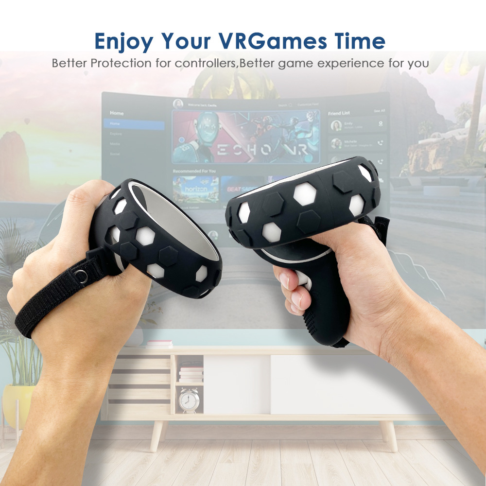 Aplicable a la generación de Oculus Quest2 manejar funda de silicona antideslizante VR Segunda Generación VR manejar funda protectora resistente a la caída caso de Goma
