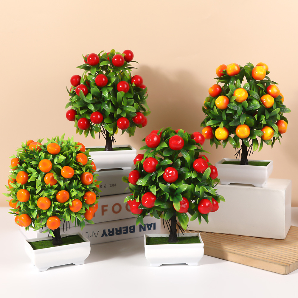 Simulación de frutas en maceta árboles ricos manzanas naranjas escritorio de imitación de plantas verdes diseño de alto nivel ornamentos en maceta