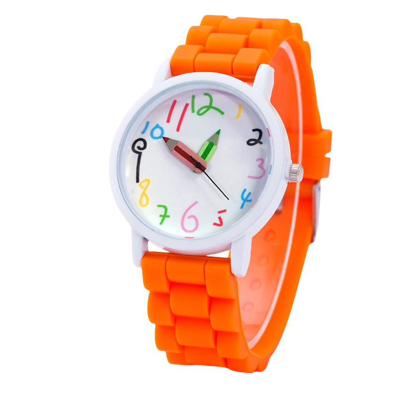 Cartoon Digital Pencil Student Women's Cute Jelly Color Silicone Band Quartz Watch_voghion.com