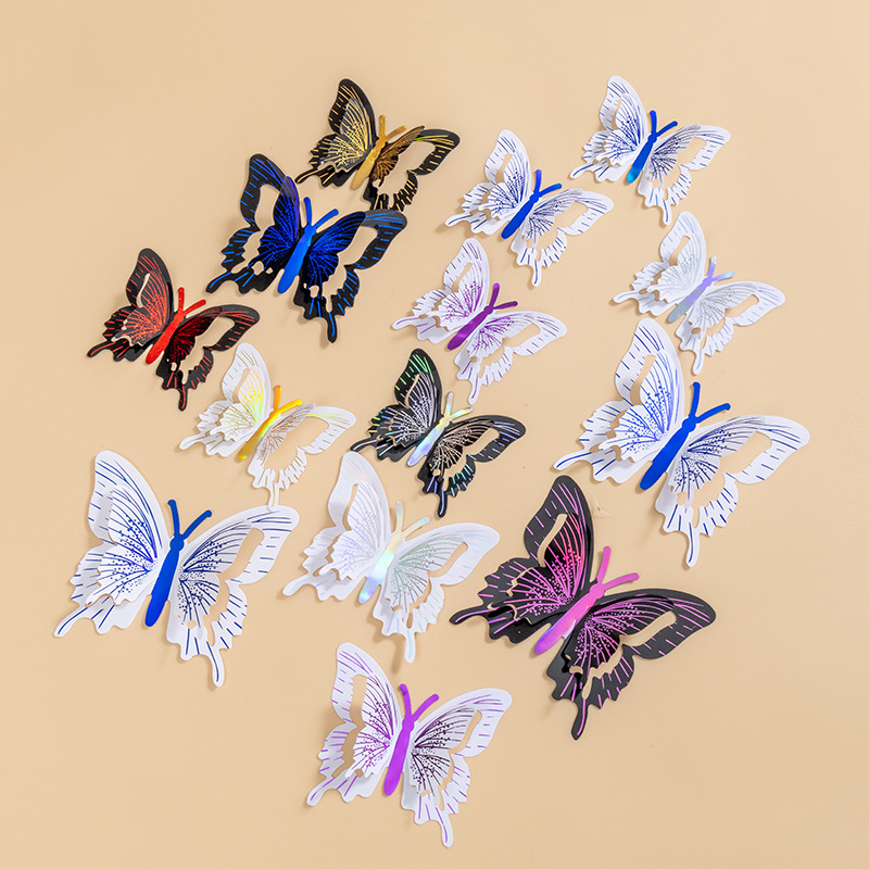 Simulación tridimensional 3D color bronceado mariposa decoración de pared sentido avanzado diseño de fiesta de boda accesorios de pegatina de pared de PVC