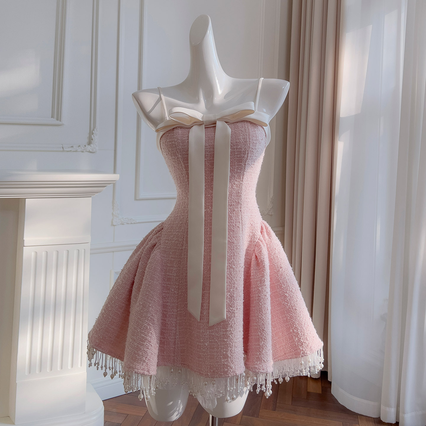 French Retro Dress, Tube Top, Small Dress, Accessible Luxury Princess Tutu Skirt, Tweed Dress 69414