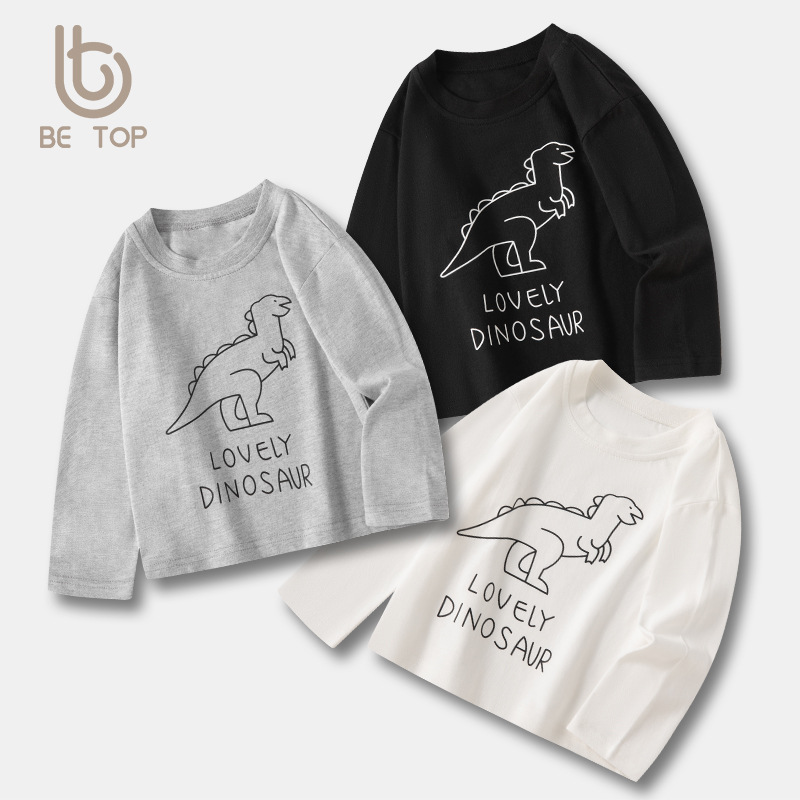 2024 moda coreana ropa infantil otoño nuevo niño camiseta de manga larga dinosaurio niño camiseta base ropa de bebé al por mayor