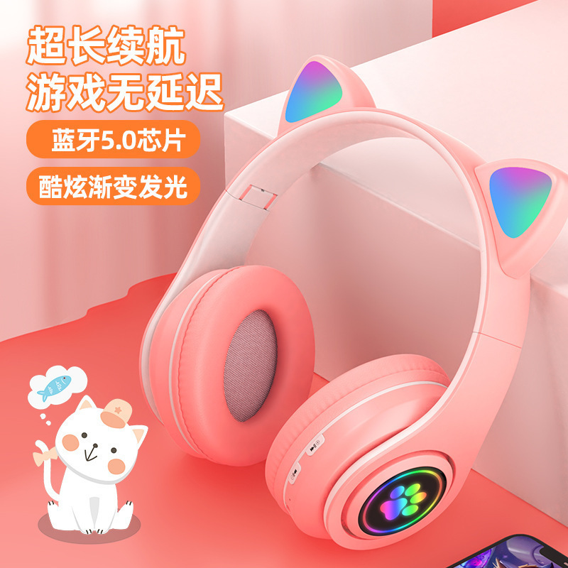 B39M Cat-Ear Light-Emitting Headphones, Head-Mounted Bluetooth Long-Lasting Cross-Border Headset, Stereo Bilateral Stereo