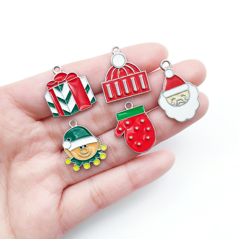 1 white K oil-dripping alloy decorative accessory, Santa Claus Christmas tree creative diy earrings pendant small pendant pic 15