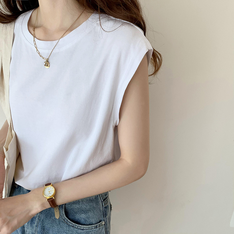 White Sleeveless T-Shirt for Women Loose 2025 Summer New Fashion Black Vest T-Shirt Student Top Outer Wear Ins