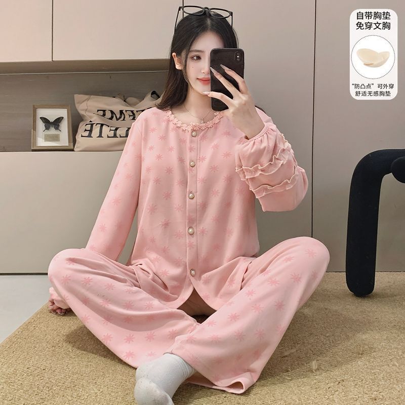 Wholesale and Dropshipping of New Autumn and Winter Loose-Fitting Long-Sleeve and Long-Pants Loungewear with Chest Pads, Made of Wool and Silk Velvet, in Large Quantities Available in Stock