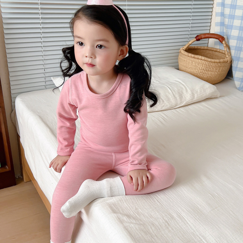 Autumn and Winter Children's Underwear Baby's Autumn Clothes and Pants suit Wool Silk Boys' and Girls' Thickened Warm Clothes Home Clothes
