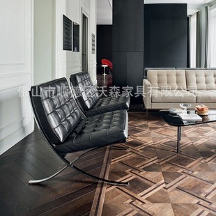 Barcelona Chair First Layer Cowhide Italian Leather Leisure Chair Designer Living Room Recliner Single Sofa Chair Customization
