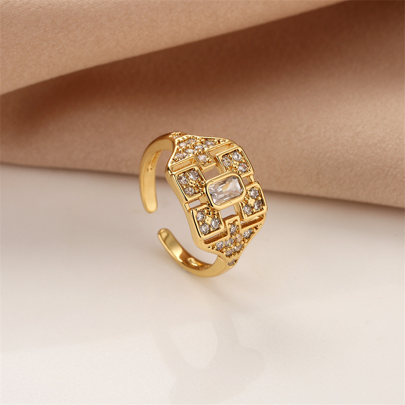 Fashion Geometric Copper Irregular Zircon Open Ring 1 Piece