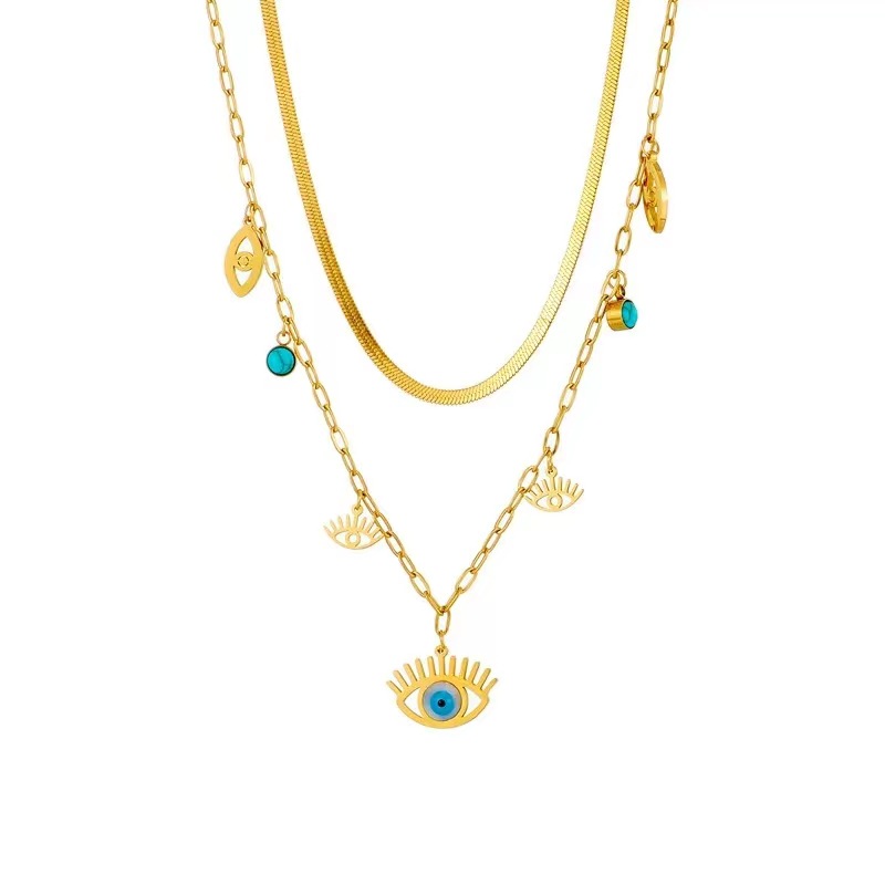 Vêtement De Rue Œil Acier Au Titane Placage Incruster Turquoise Collier En Couches display picture 6