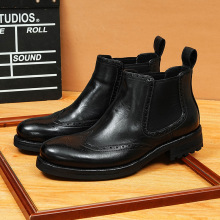 【10天发货】英伦雕花套脚切尔西靴固特异男靴真皮复古真皮大底外