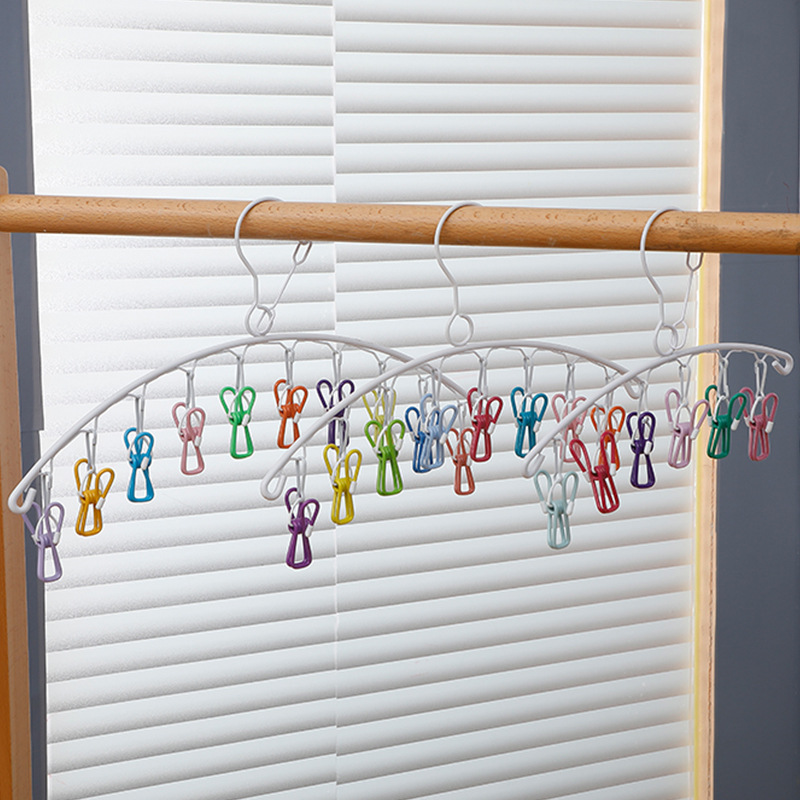 Rainbow Clothes and Sock Rack, Curved, Multi-Functional, Household, Multi-Clip, Children's Socks, Dormitory, Balcony, Outdoor, Windproof Clothes Drying Rack
