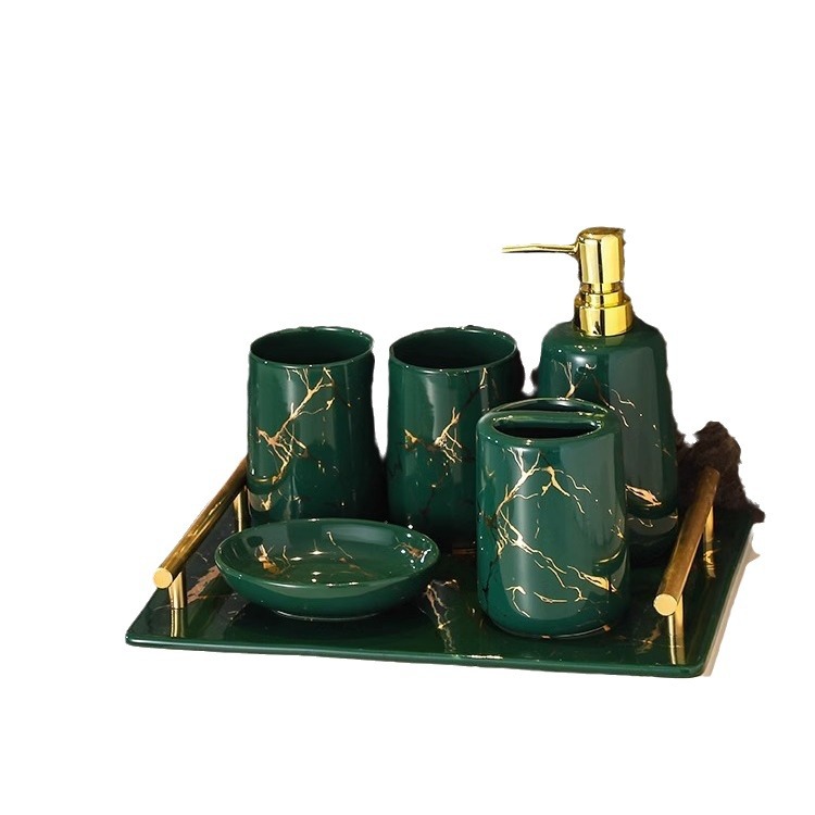 Baños del hotel con oro pintado set de lavado de comercio exterior creativo de mármol botella de emulsión enjuague bucal accesorios de baño