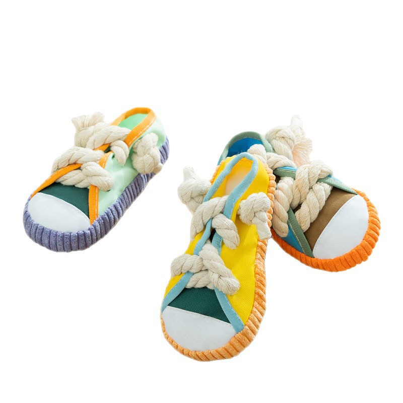 Zapatos de mordida transfronterizos sonidos juguetes para perros dientes de molienda zapatos resistentes a la mordida de algodón nudos de dibujo entrenamiento para perros juguetes para mascotas