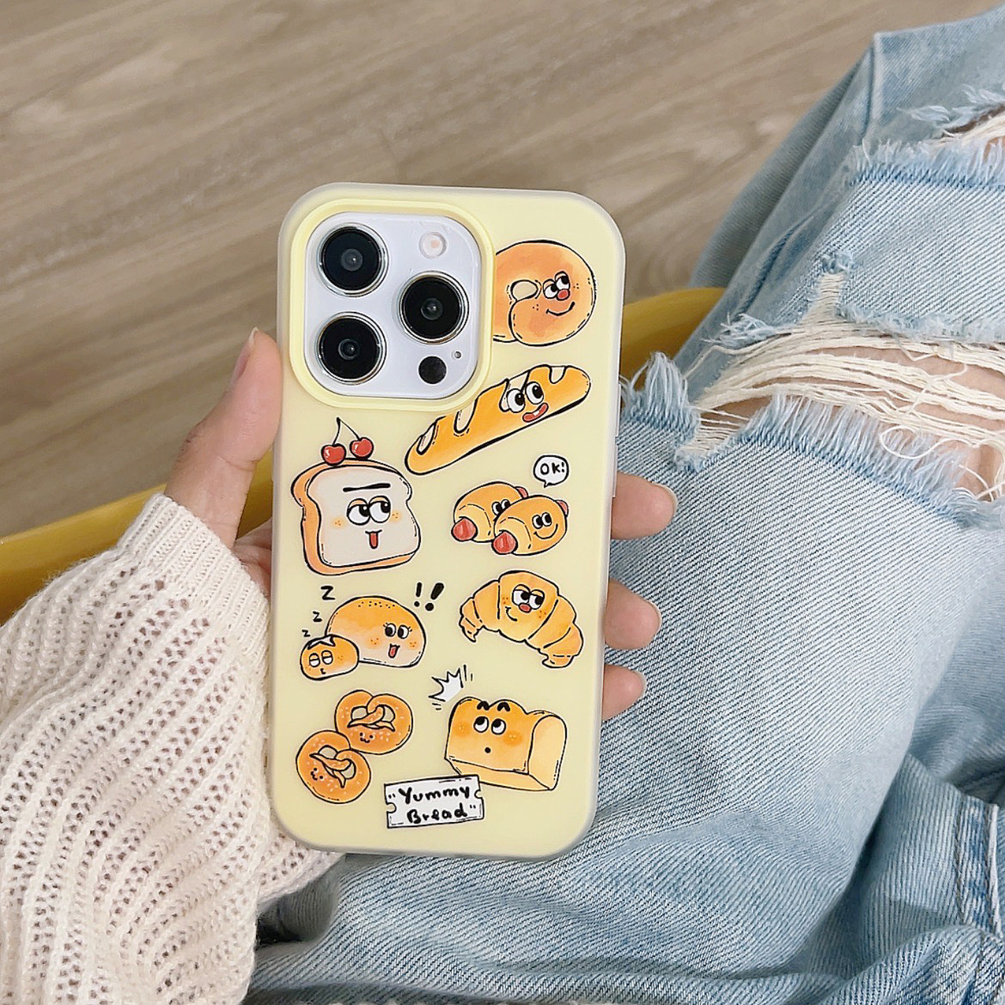 Enemoji de pan de dibujos animados lindo adecuado para Apple 16ProMax funda para teléfono móvil 15Pro creativo 14/13 femenino 16