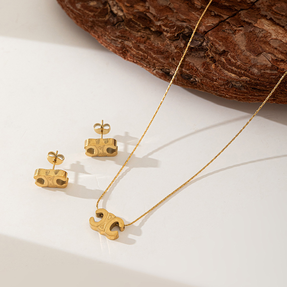Juego de joyería de acero de titanio 2023 – collar, aretes, de alta gama, venta al por mayor