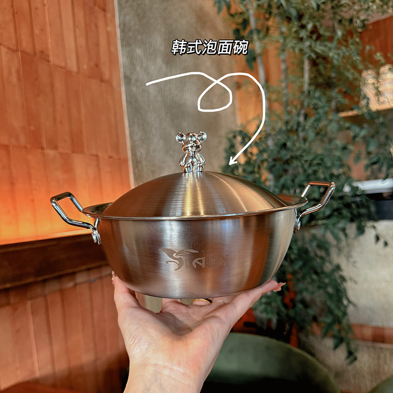 Ins風韓式泡麺碗304ステンレス双耳調味料碗サラダ碗料理碗寮学生飯碗|undefined