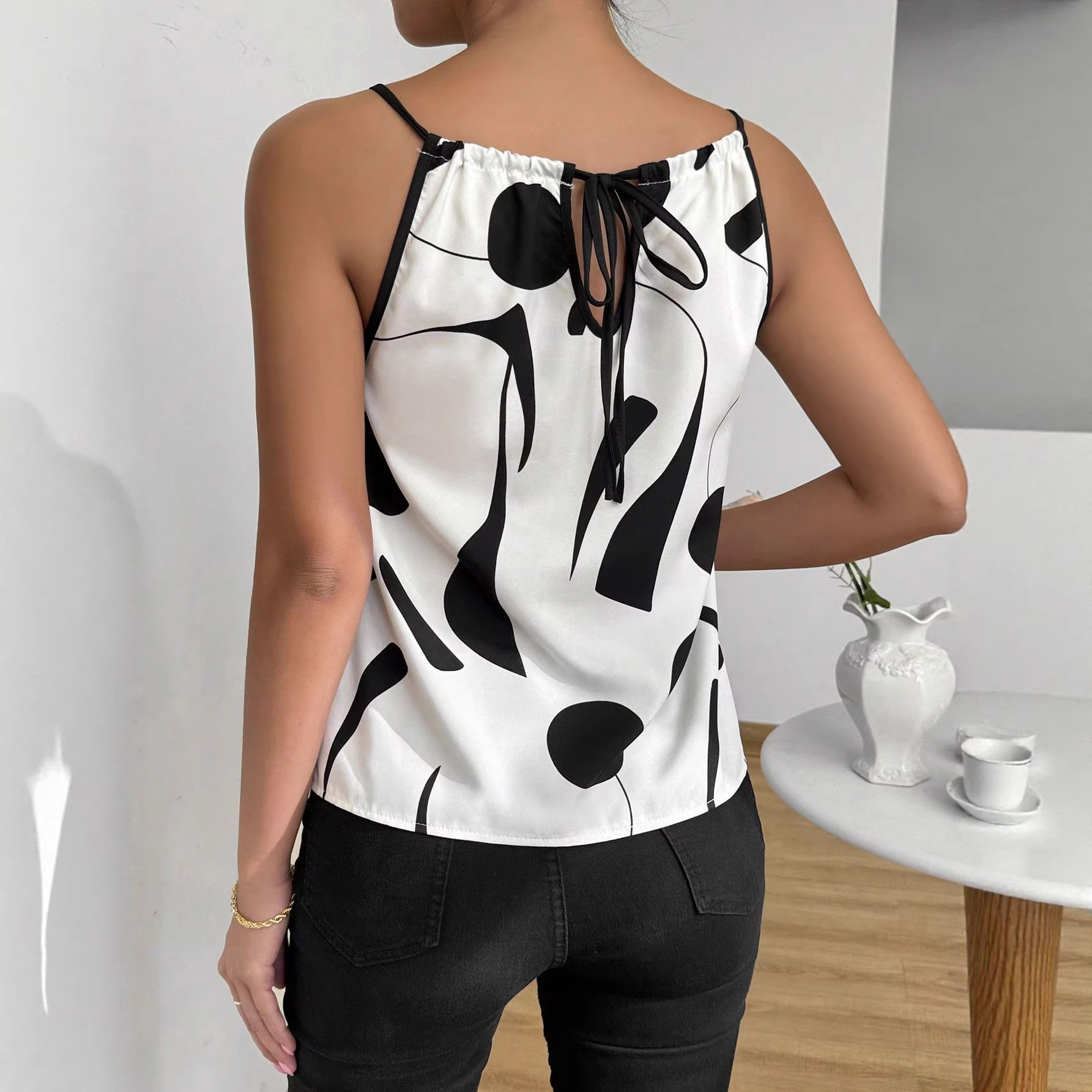Summer Women's Round Neck Camisole Sleeveless Printed Vest T-Shirt Top Relaxed Everyday Wear Comfortable Feshion_ecoleips.com