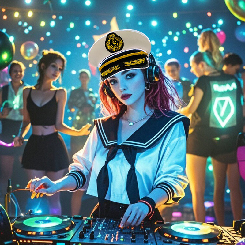 Sombrero de rendimiento de fiesta de vacaciones LED Sombrero luminoso de marinero marino Escenario de rendimiento bordado Capitán gran tapa luminosa LED