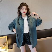 女童秋季港风牛仔衬衫儿童洋气复古渐变休闲外套女孩时尚薄款外套