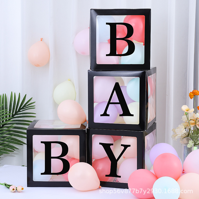 25cmネット赤透明箱赤ちゃん誕生日26文字LOVE卒業結婚式装飾BABY風船箱|undefined