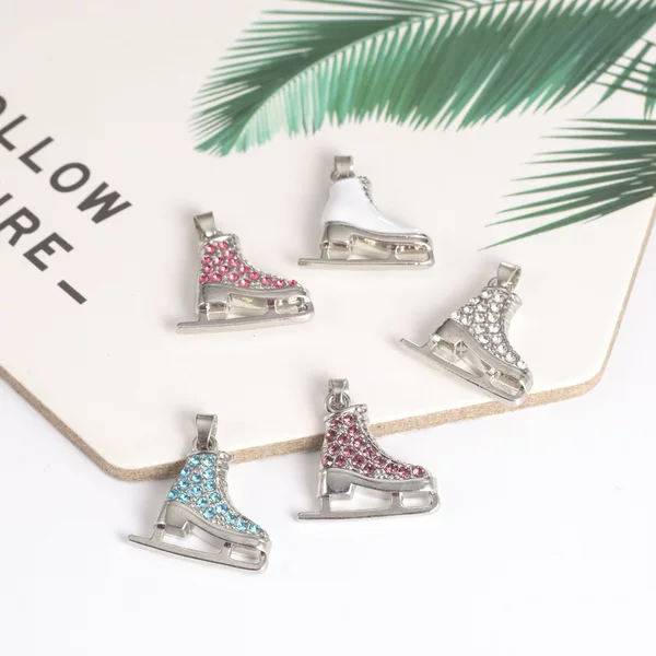 Hot Selling New Alloy Rhinestone Skating Charm Necklace Bracelet Keychain Jewelry Making Metal Pendant Accessories