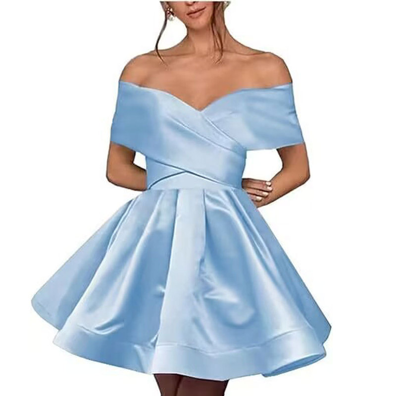 2025 New One-Shoulder Banquet Dress European and American Export Women's Independent Station Dress Homecoming Season Small Dress