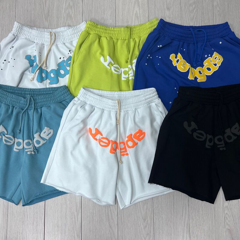 High-End Version Sp5Dre Shorts, European and American Trendy Brand Spider Foam Print Pure Cotton Shorts 555555 Spider Web Trend