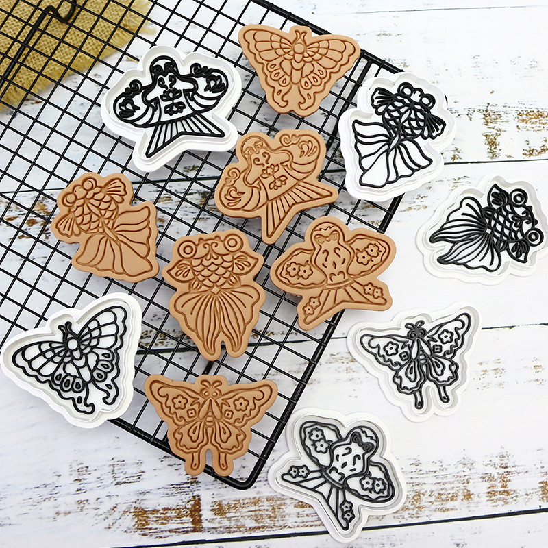 Molde de galletas de pez mariposa para fiesta de horneado DIY molde de flip 3D estereoscopio de prensa molde de corte de galletas de helada
