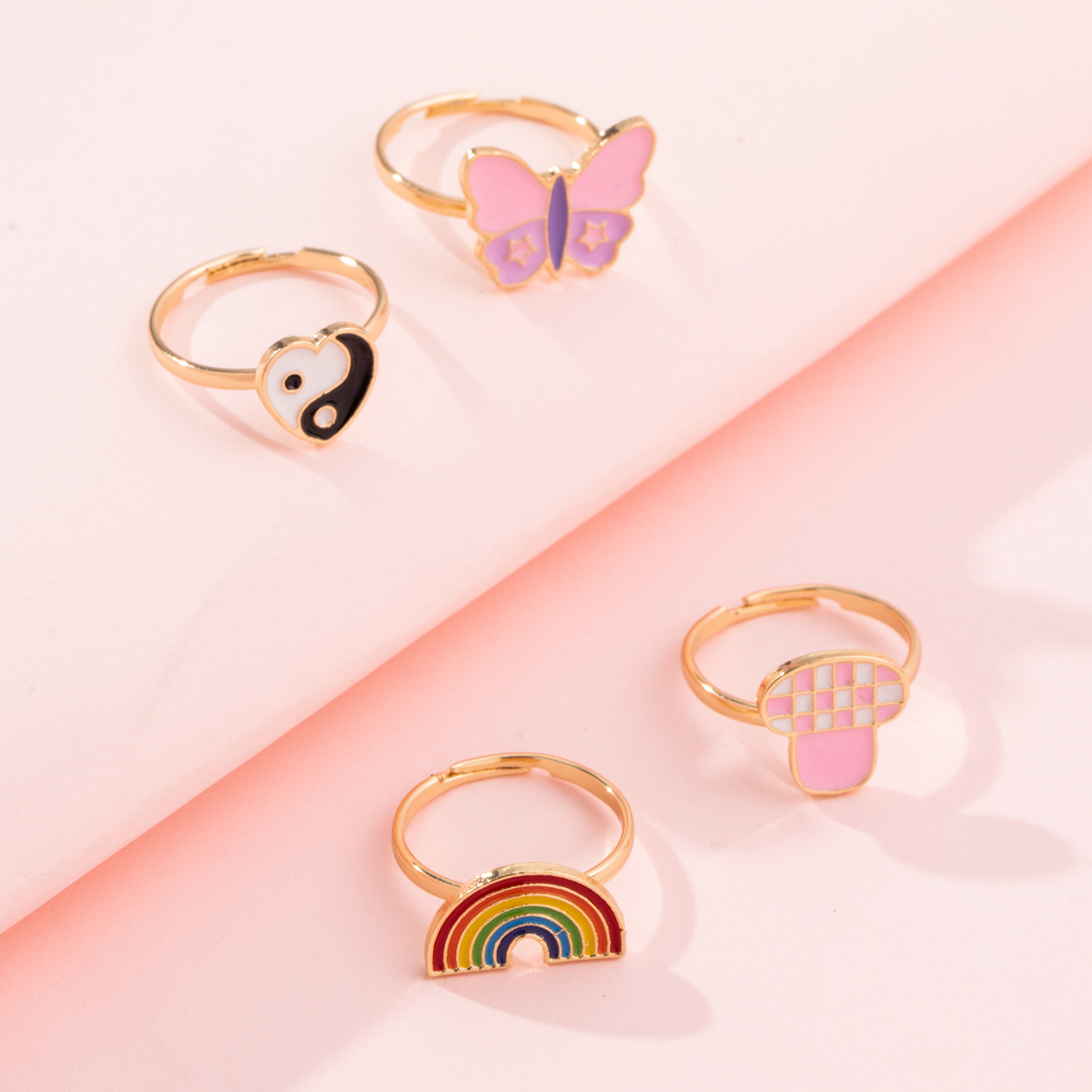 New Cute Cartoon Heart-shaped Butterfly Ring Personality Simple Dripping Rainbow Open Ring display picture 2